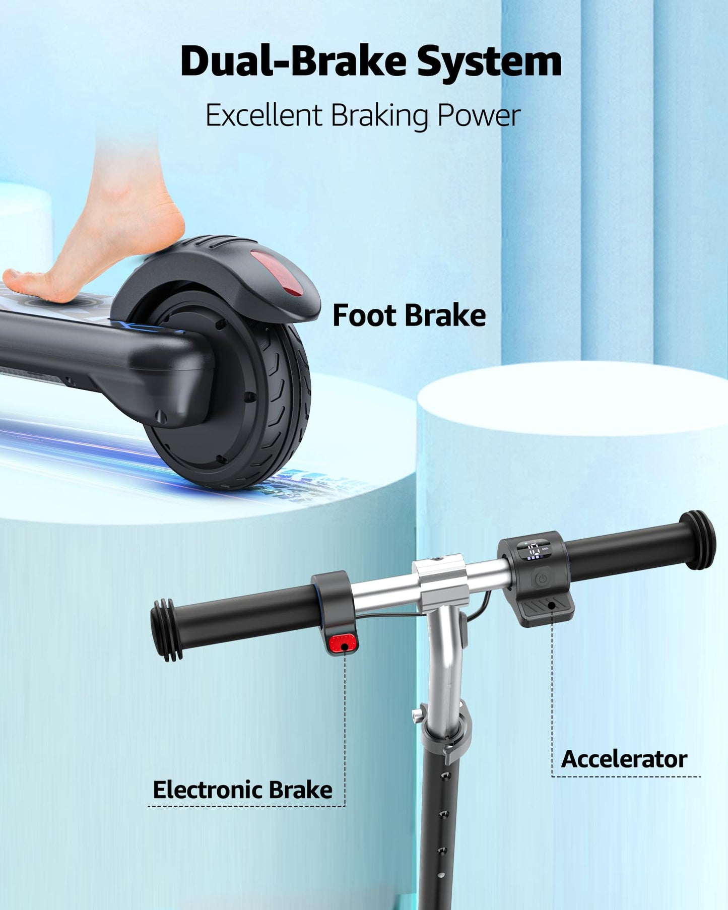 Gyroor H30 Max Electric Scooter For Kids Ages 8-12, 150W Powerful Motor, Bluetooth Music, Dual Brake System, Adjustable Height A