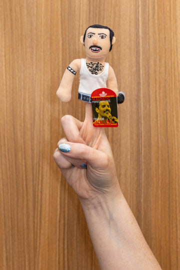 The Unemployed Philosophers Guild Freddie Mercury Magnetic Personality - Plush Finger Puppet and Refrigerator Magnet, Approx 4 T