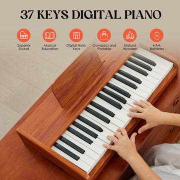 Kids Piano Keyboard, 37 Keys Digital Piano For Children, Toddler Music Educational Instrument Toy Wood Piano For 3+ Girls And Bo
