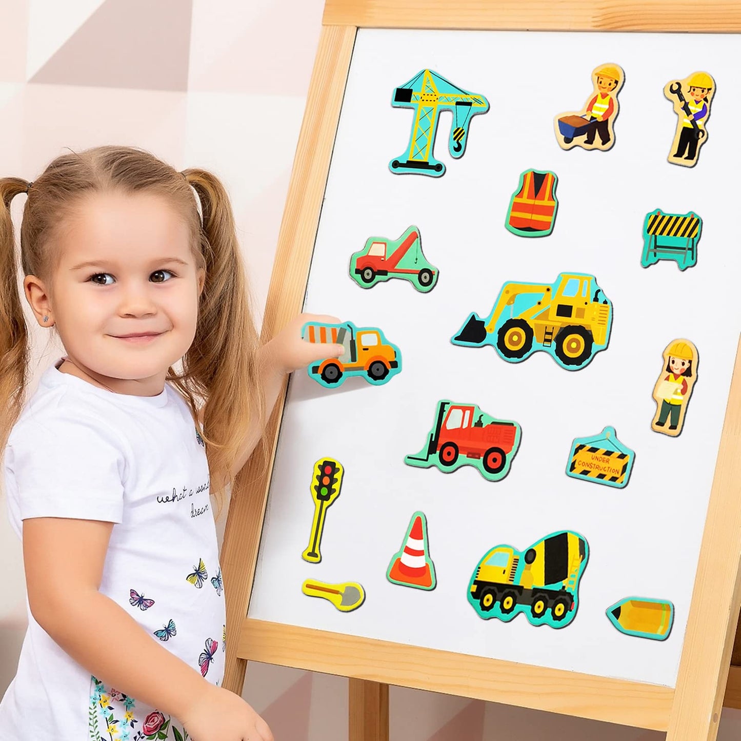 Construction Site Fridge Magnets For Toddlers, 50 Pcs Refrigerator Magnets For Kids, Create A Scene Magnetic Play Sticker Book Travel Game Educational Toys For Kids