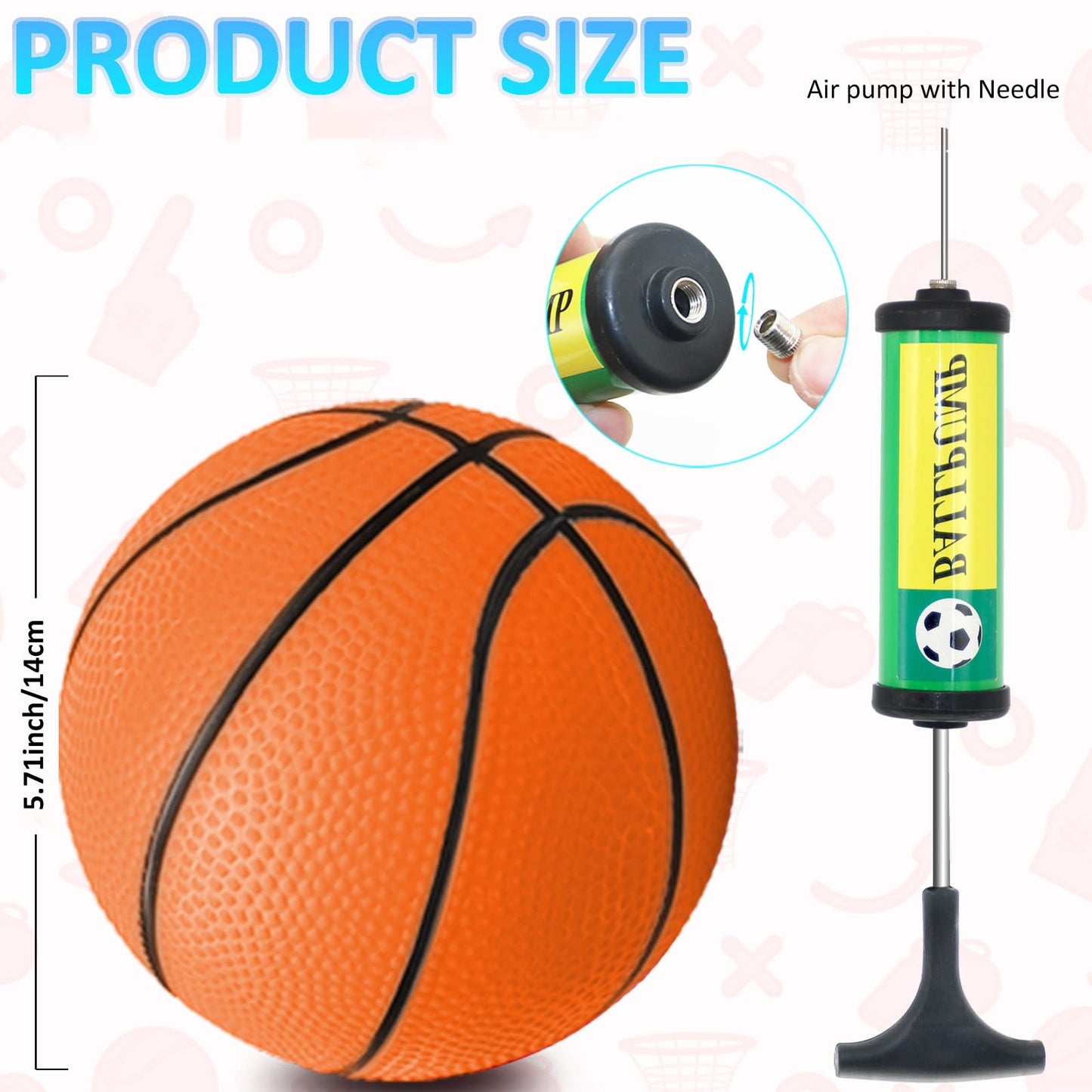 18 Pcs 5'' Mini Basketball Set With Pump, Pvc Small Basketball For Over The Door Hoop Games, Party Favors, Indoor Outdoor Play,