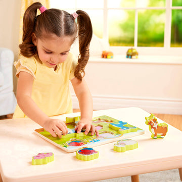 B. Toys- Peek & Explore - Farm Animals- Wooden Puzzle – Chunky Puzzle For Toddlers, Kids – Farm Animal Puzzle – Cow, Sheep, Pig & More – 2 Years +