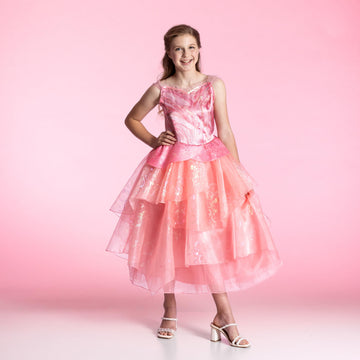 Wicked Glinda Costume For Girls, Deluxe Official Wicked Pink Glinda Costume Dress, Kids Size (10-12)