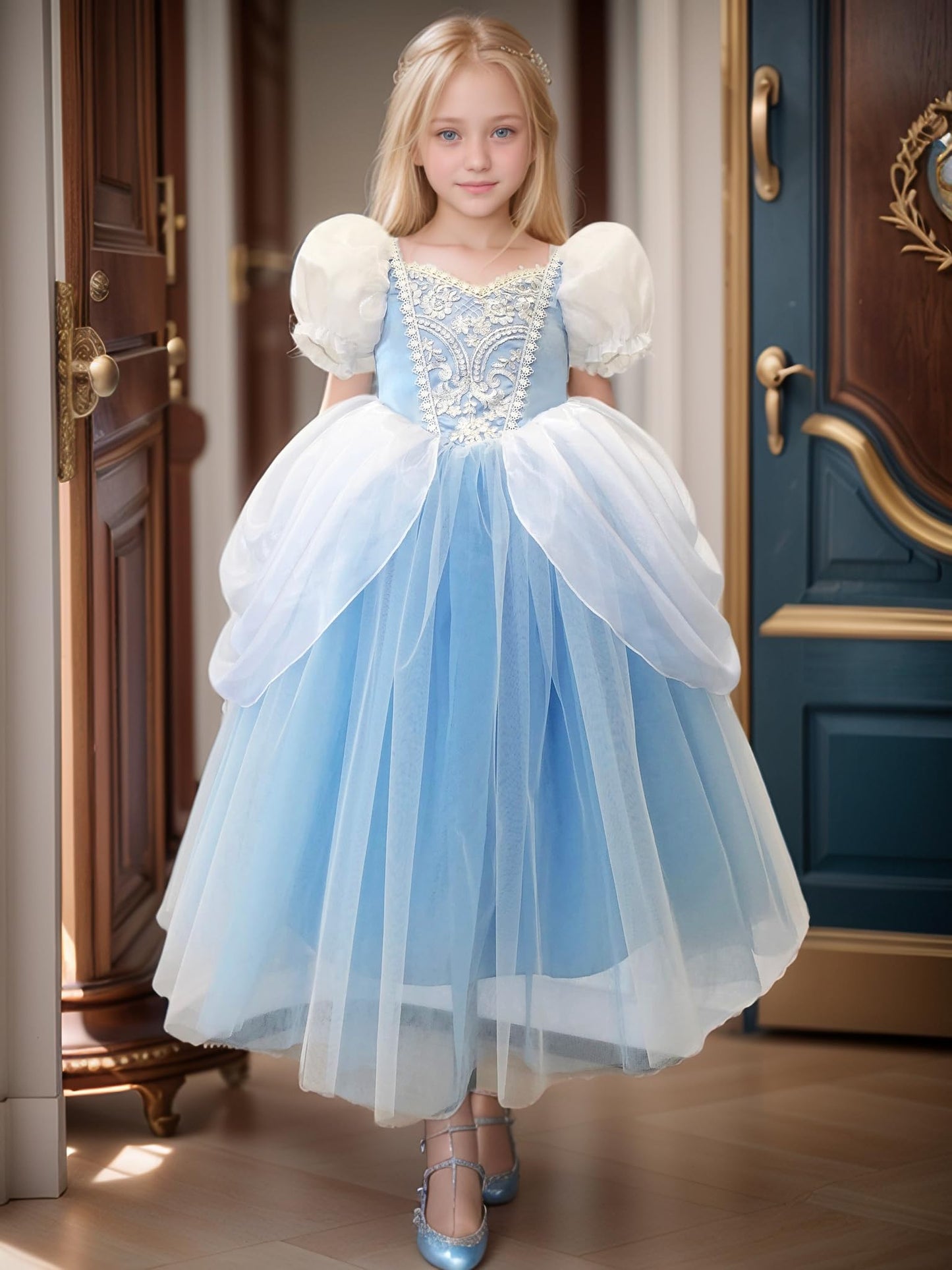 Cinderella Costume For Girls Blue Princess Dress For Girl Toddler Halloween Party Cosplay Costume Toddler Puffy Sleeve