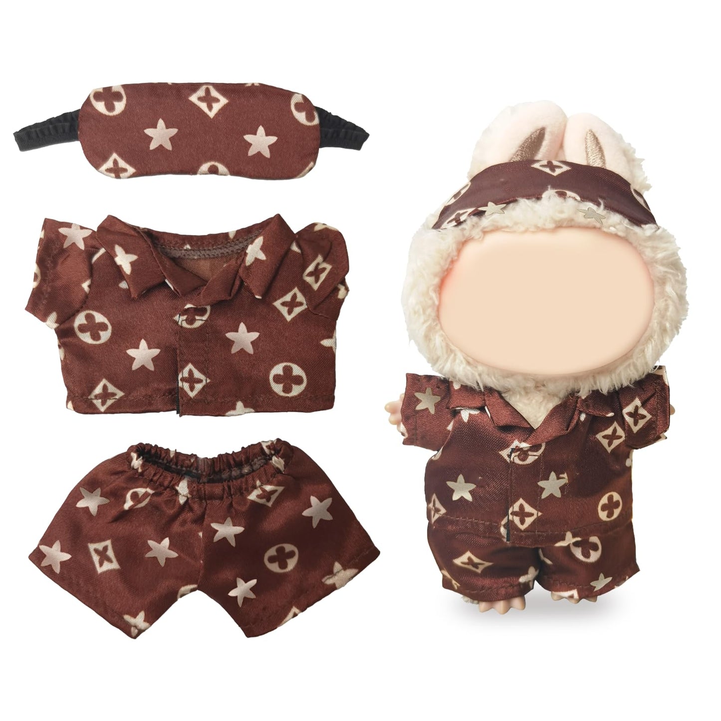 Clothes Compatible with LABUBU - Blue & White T Dress with Bow Bracelet & Shoes | 4PCS Couture-Inspired Outfit for 8-Inch Dolls (Cocoa Sleepwear Set)