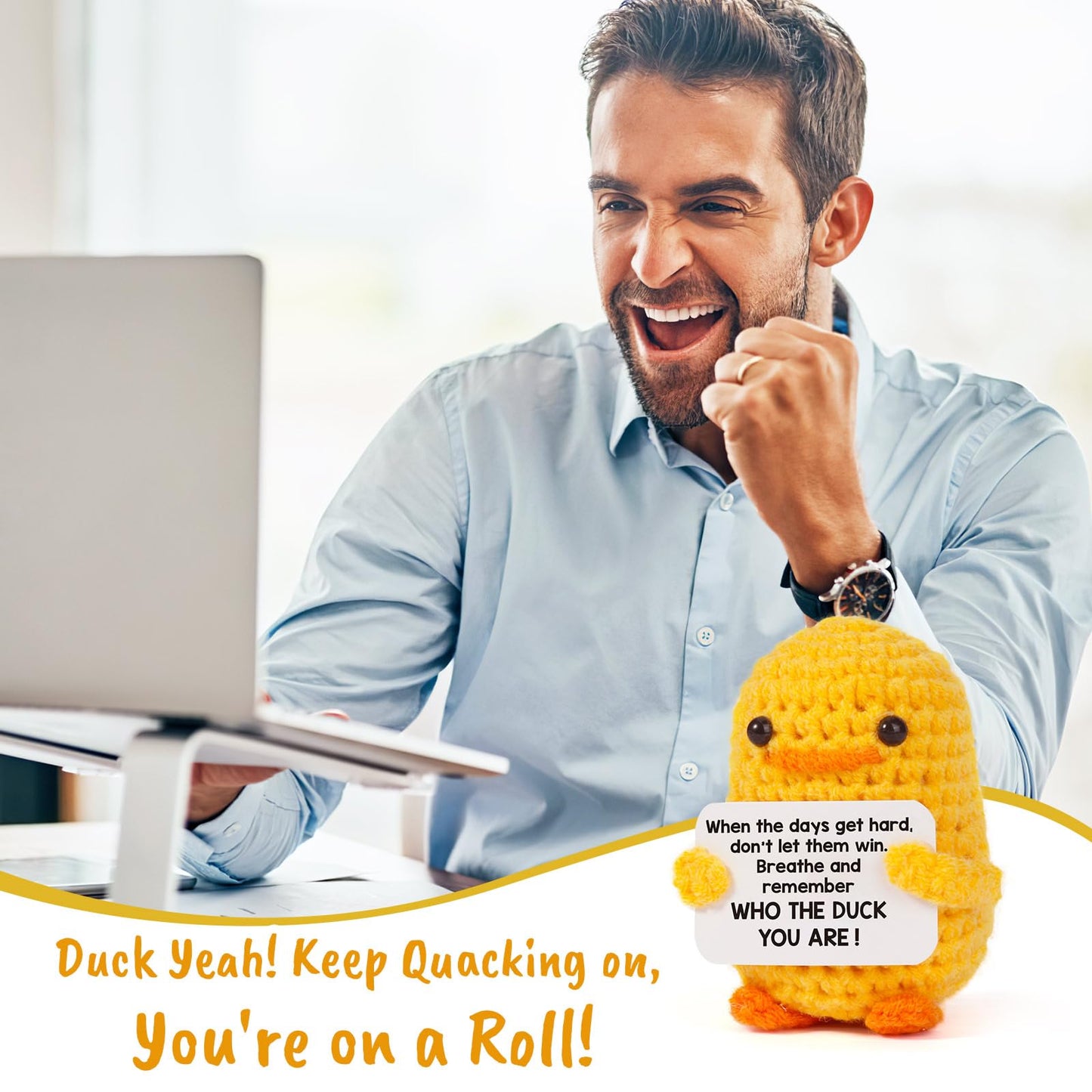 Mbl Inspirational Positive Crochet Duck - Funny Handmade Emotional Uplifting Support Mental Health Knitted Doll For Women Colleg