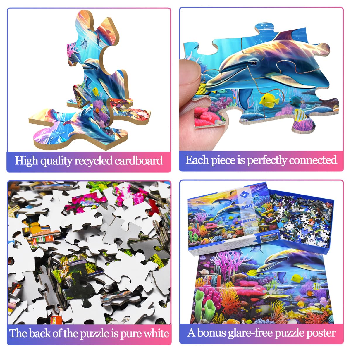 500 Piece Jigsaw Puzzle For Adults -Dolphin Jigsaw Puzzles 500 Pieces Puzzles For Adults-The Underwater World Finished Size 19.3' X 13.7'