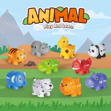 Happymate Learning Toys For 2 3 4 Year Old, 20 Pcs Number Matching Game With Digital English, 10 Different Animal Figures, Presc