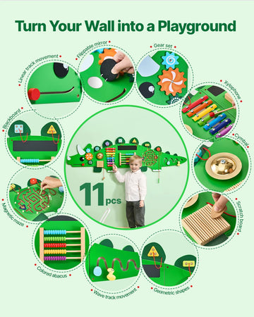 VEVOR Dinosaur Activity Busy Board Wall, 11 Wall Activities Board, Montessori Sensory Wall Panel for Kids 3-12 Years, Sensory Wa