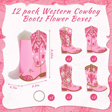 Memorywuu 12 Set Western Cowgirl Boots Flower Boxes Centerpiece Boot Shape Gift Boxes Party Decoration Vase Centerpieces for Tab