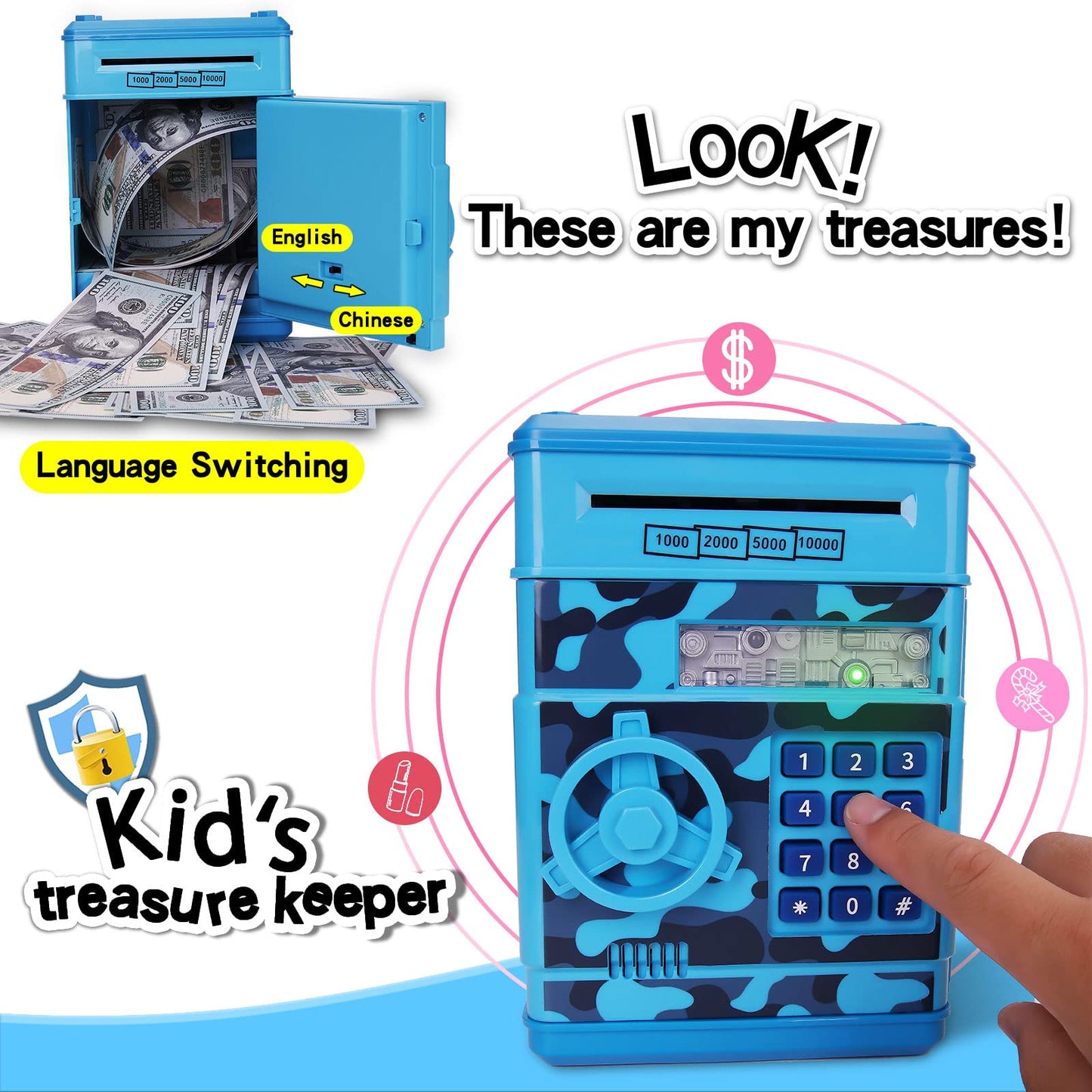 civan ATM Piggy Bank for Kids Electronic Money Saving Box with Pasdecorative replica blade Safe Cash Coin Saving Bank Toys for Ages 8-13 Girls Boys Gift ( Pink )