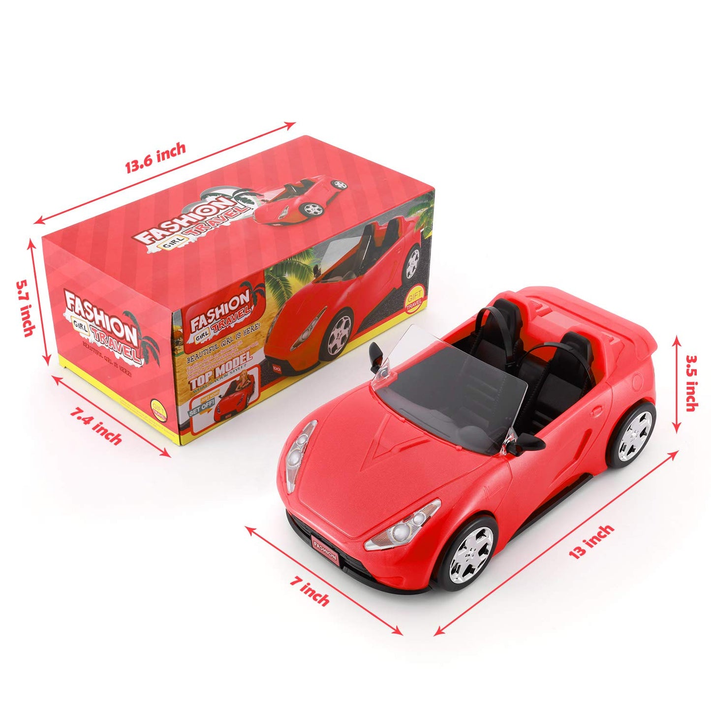 Convertible Car for Dolls, Glittering Deep Red Convertible Doll Vehicle with Working Seat Belts Ideal Gift Increase Children's F