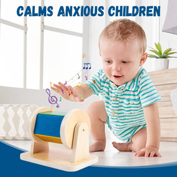 Adena Montessori Spinning Drum Toy - Wooden Rainbow Baby Toy for 6-12 Months, Medium Size Gift for Boys and Girls
