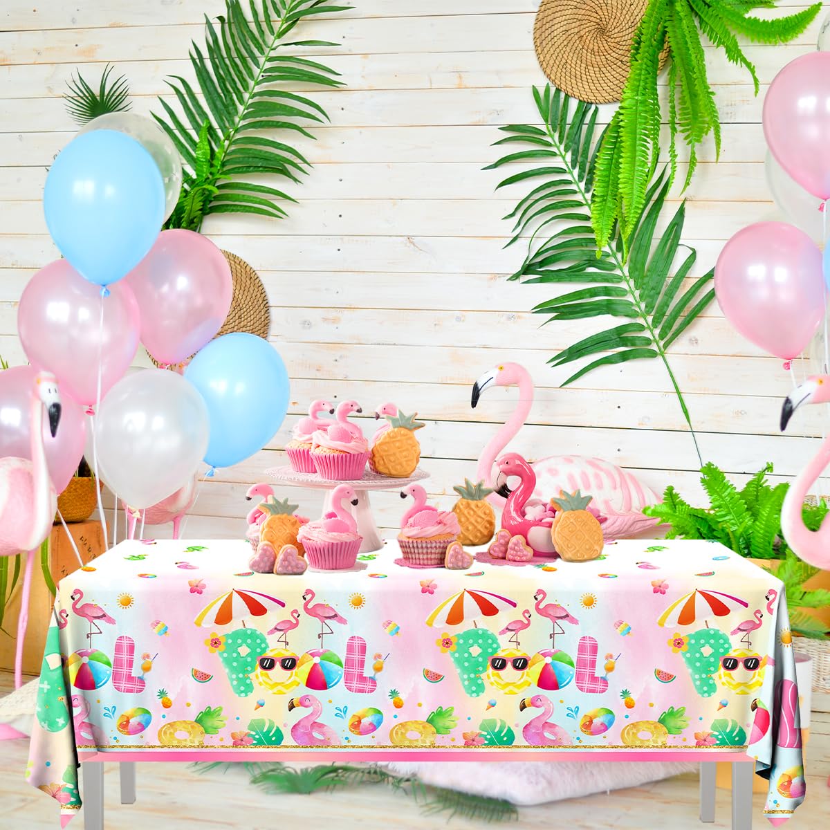 3Pcs Pool Party Supplies Summer Pool Party Tablecloth, Pink Flamingo Pool Table Cover For Summer Beach Birthday Decorations Trop