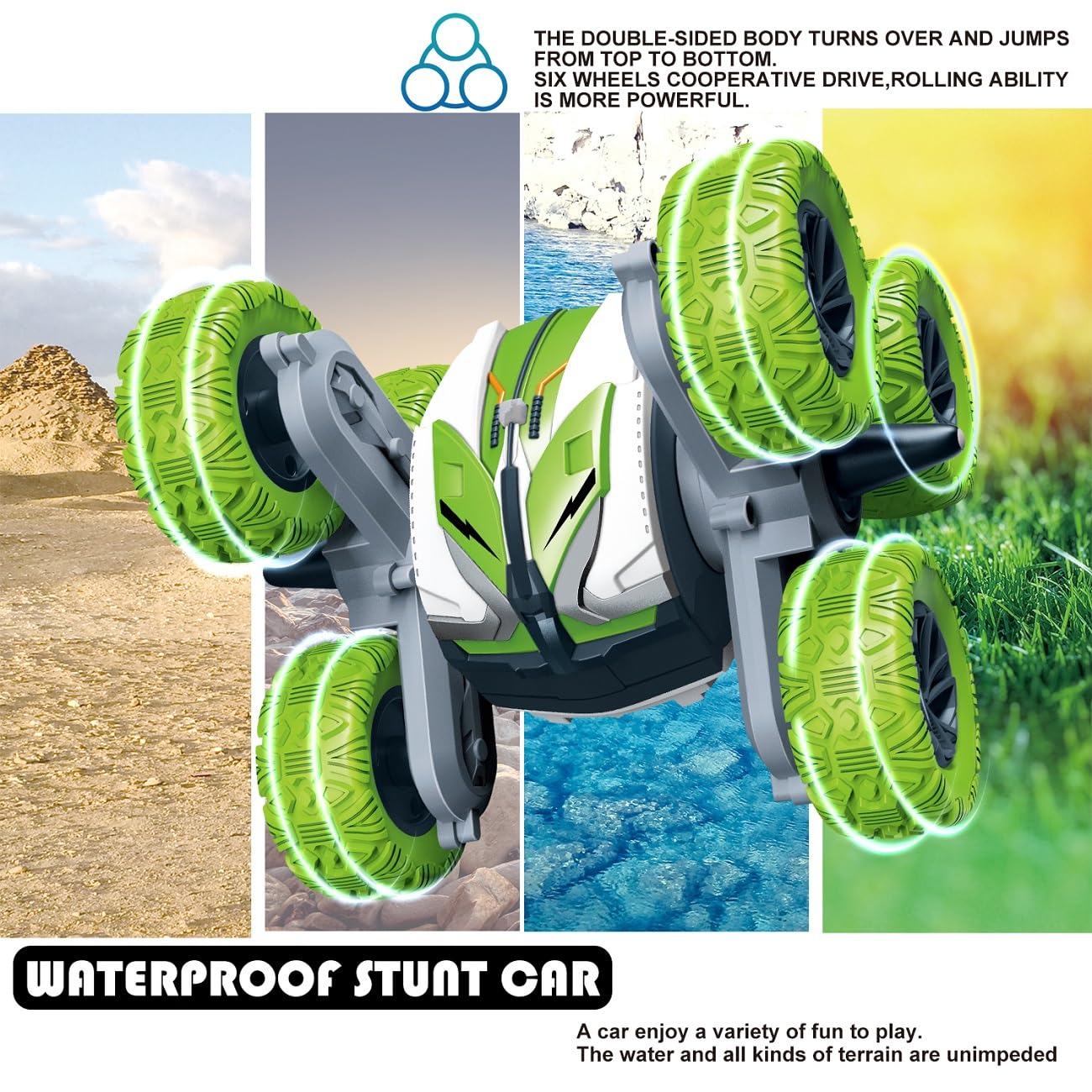 Threeking Waterproof RC Stunt Cars Remote Control Car Double Sided Driving 360 Degree Flips Rotating car Toy Gifts Presents for