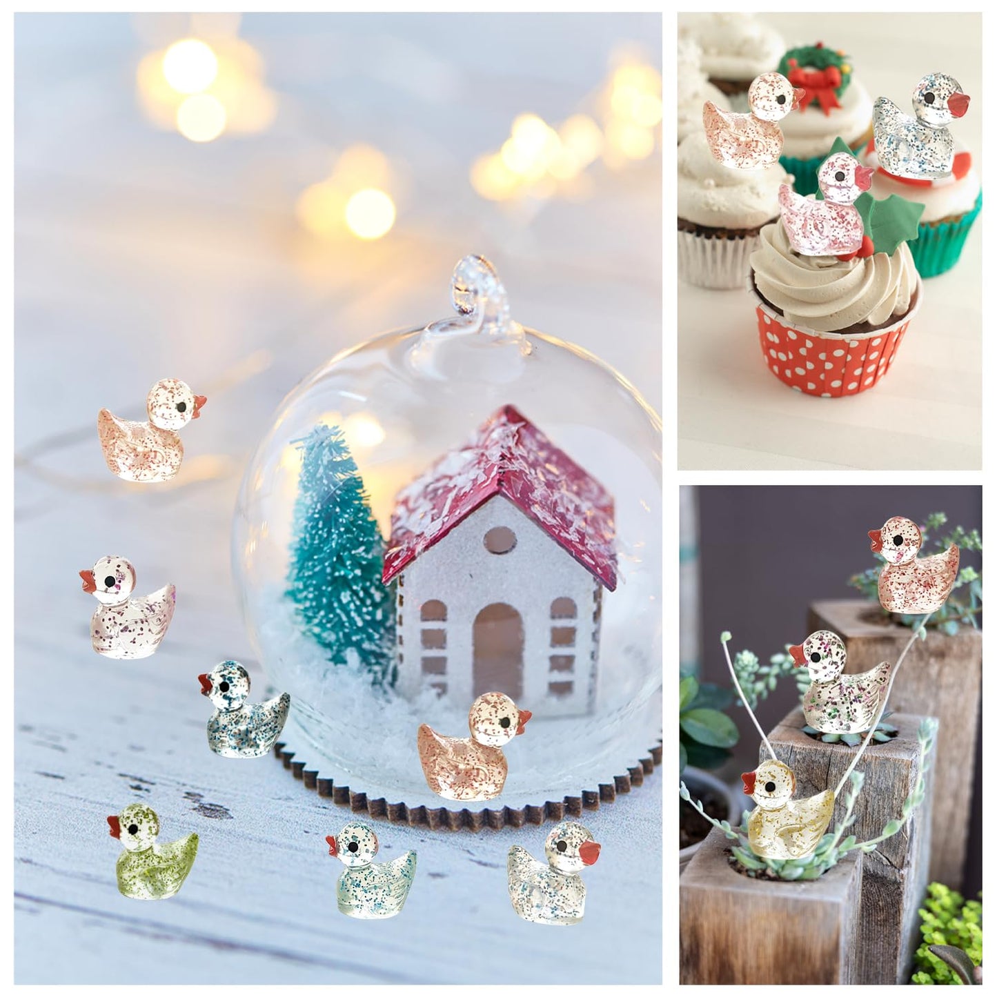 Kuanfine 60 Pcs Tiny Duck Figures Mini Resin Duck Luminous Miniature Ducks Bead for Garden Landscape Aquarium Decoration(Glitter