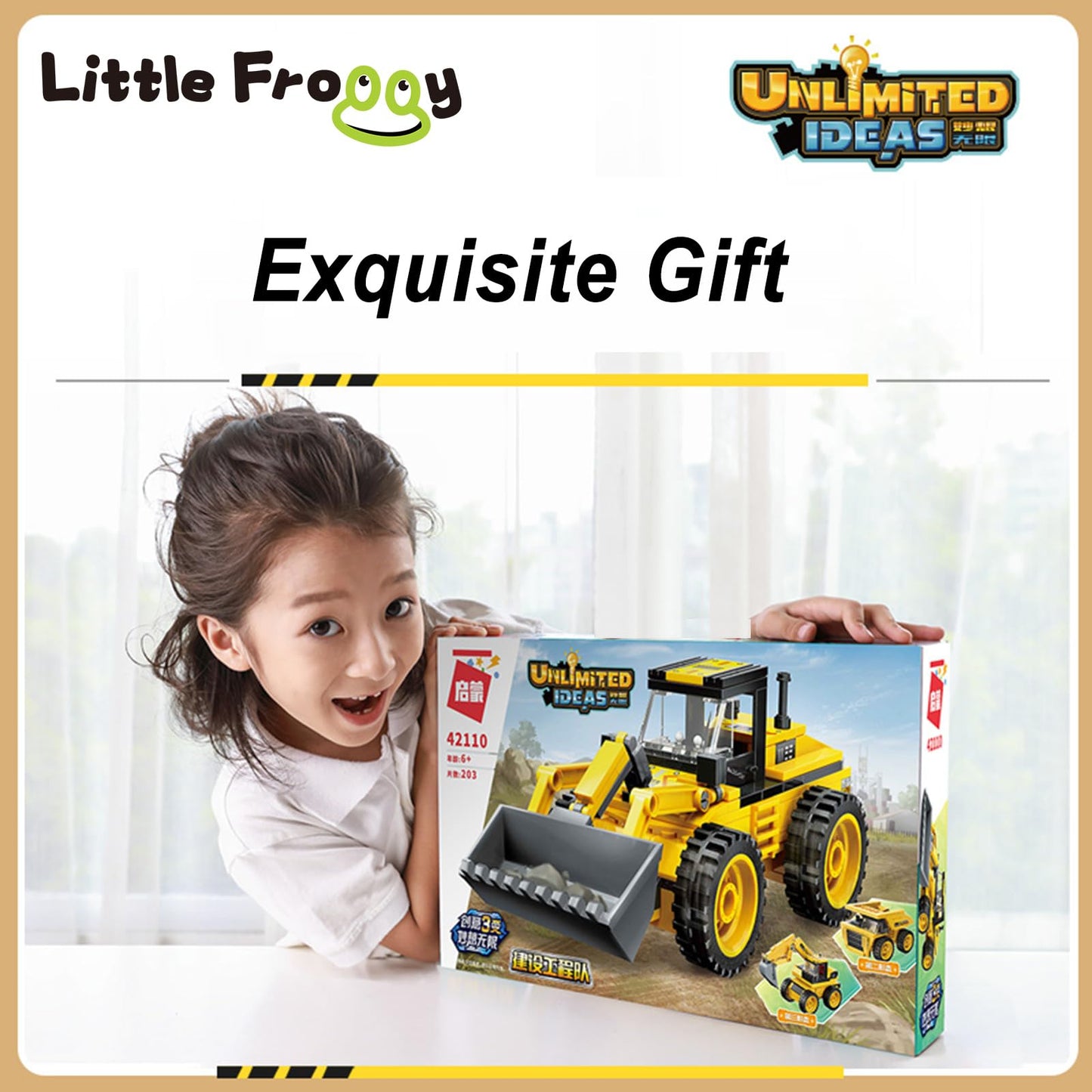 Little Froggy 3In1 Construction Vehicle Toy Features Engineering Excavator Dump Truck Loader Compatible With Lego Blocks Kid'S S
