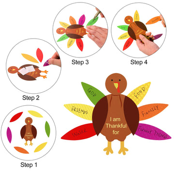 Gejoy 56 Pieces Thanksgiving Turkey Craft Kits Diy Turkey Thanksgiving Party School Activities Decoration Supplies, Makes Up To 8 Turkeys