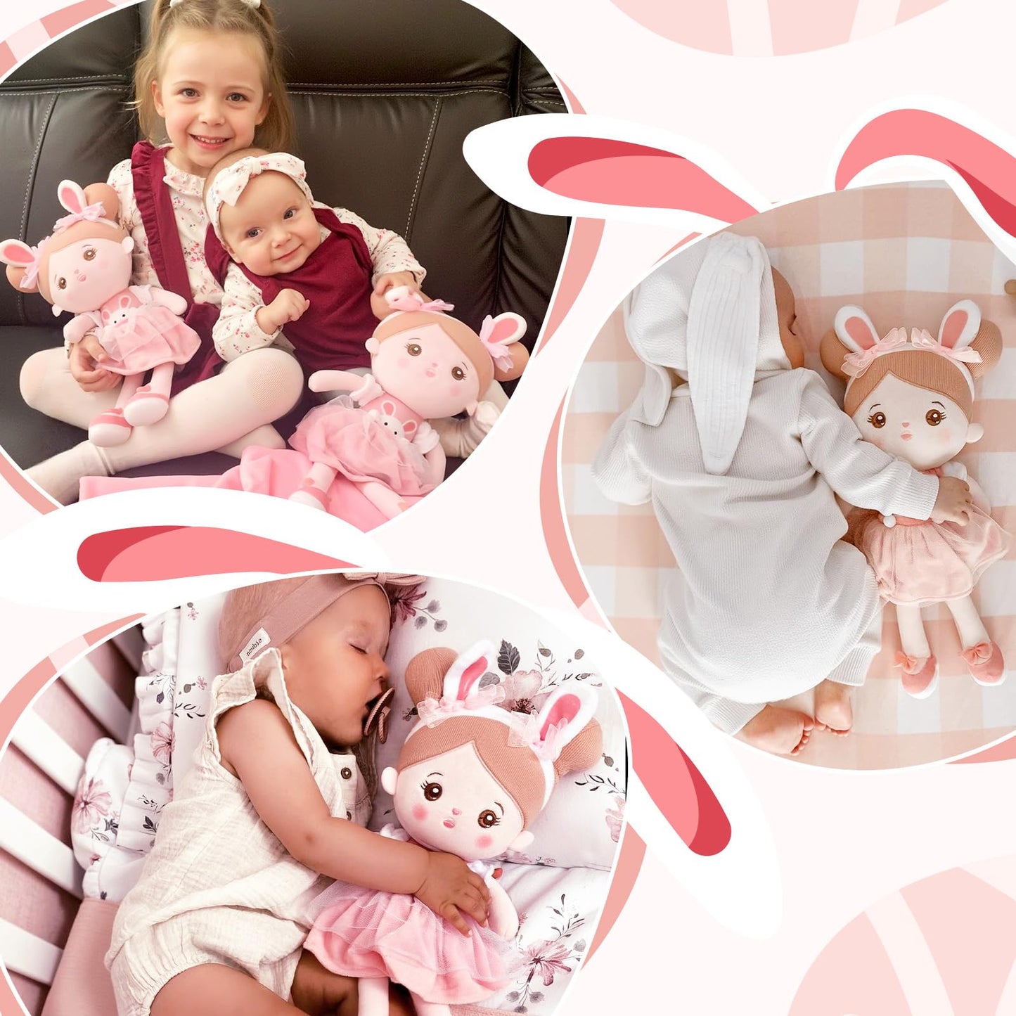 Ouozzz Soft Baby Doll For Girls - My First Baby Doll Birthday Gifts For Girls Plush Rag Dolls Bunny Pink Dress Toy For Toddlers Kids Infants 15'