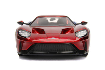 Jada Toys 1:24 Scale 2017 Ford GT Die-cast Car with Spider-Man Figure, Red/Blue, Model 99725