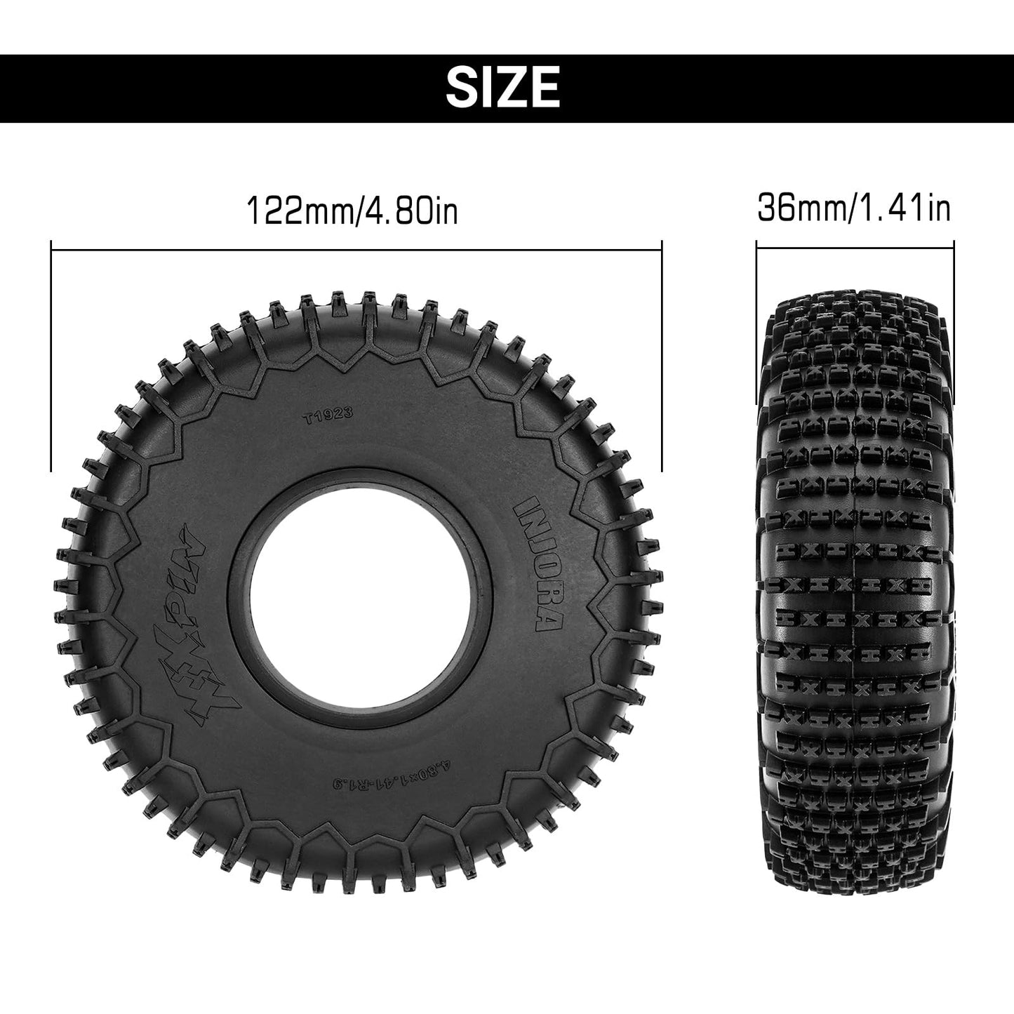 INJORA 1.9'' XHX Pin Tires - S5 122 * 36mm Wheel Tires for SCX10 TRX4 1/10 RC Crawler Car Upgrade