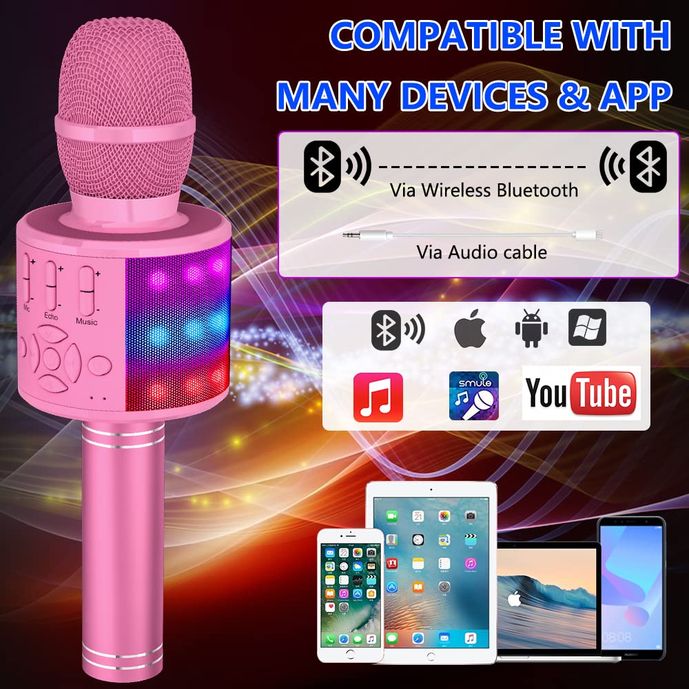 Amazmic Toys For Girls, Kids Karaoke Microphone Toddler Microphone For Kids With Lights, Birthday Gift For Girls, Boys Toy Age 3 4 5 6 7 8 9 10-14+(Pinkcolor)