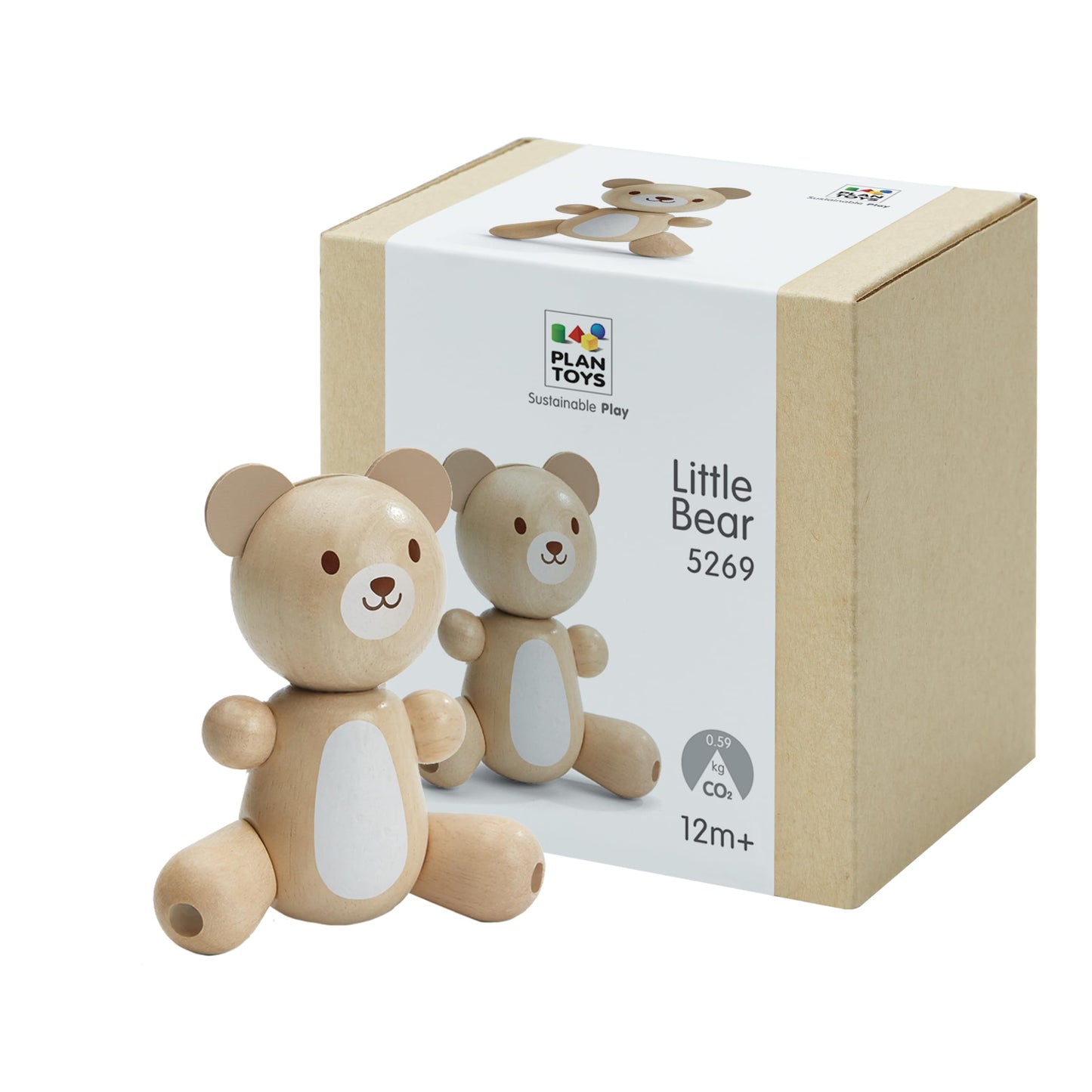 PlanToys Little Bear Wooden Baby Rattle & Grasping Toy | Montessori Sensory Development for Coordination, Focus & Auditory Lear