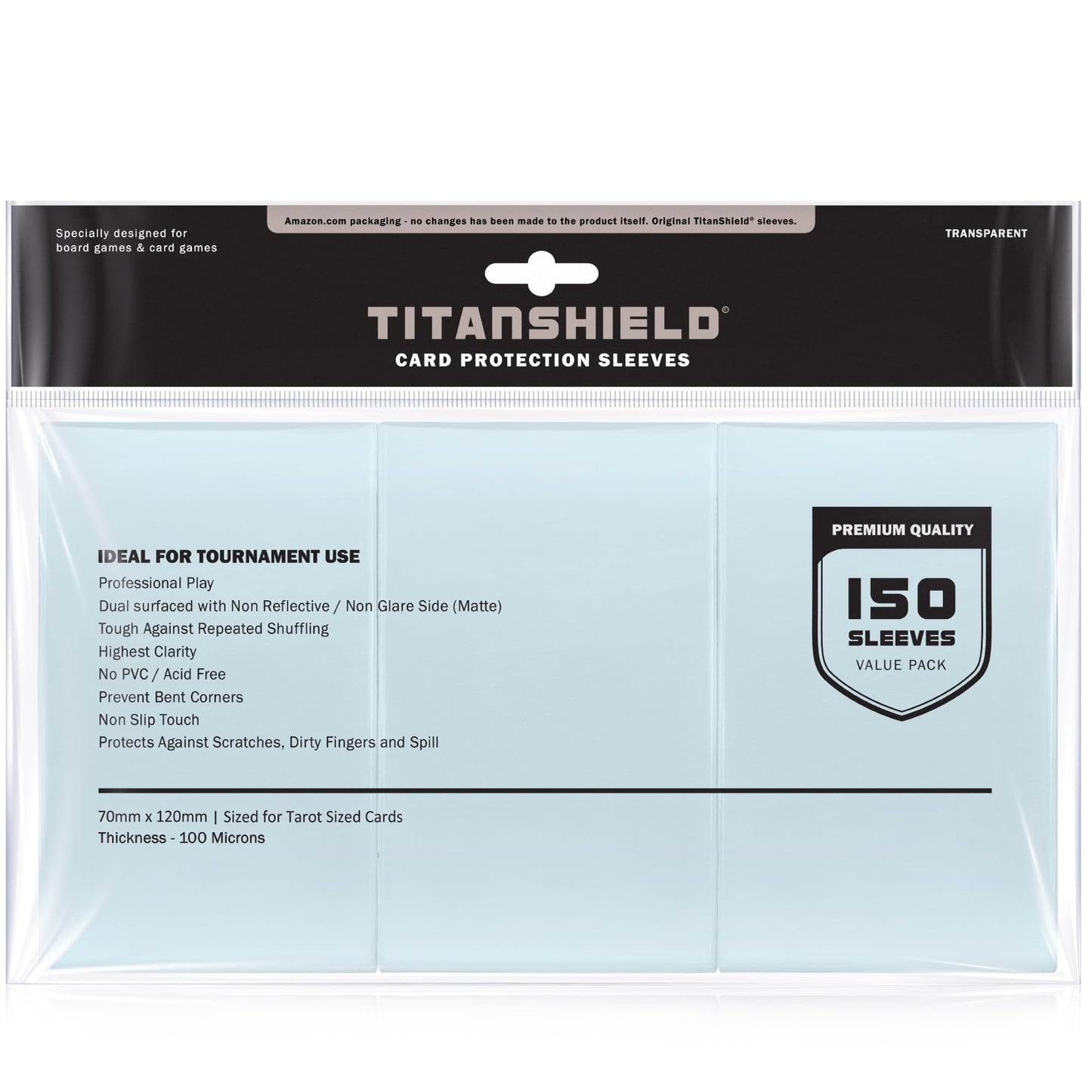 Titanshield (150 Sleeves) Clear Tarot Size Card Sleeves