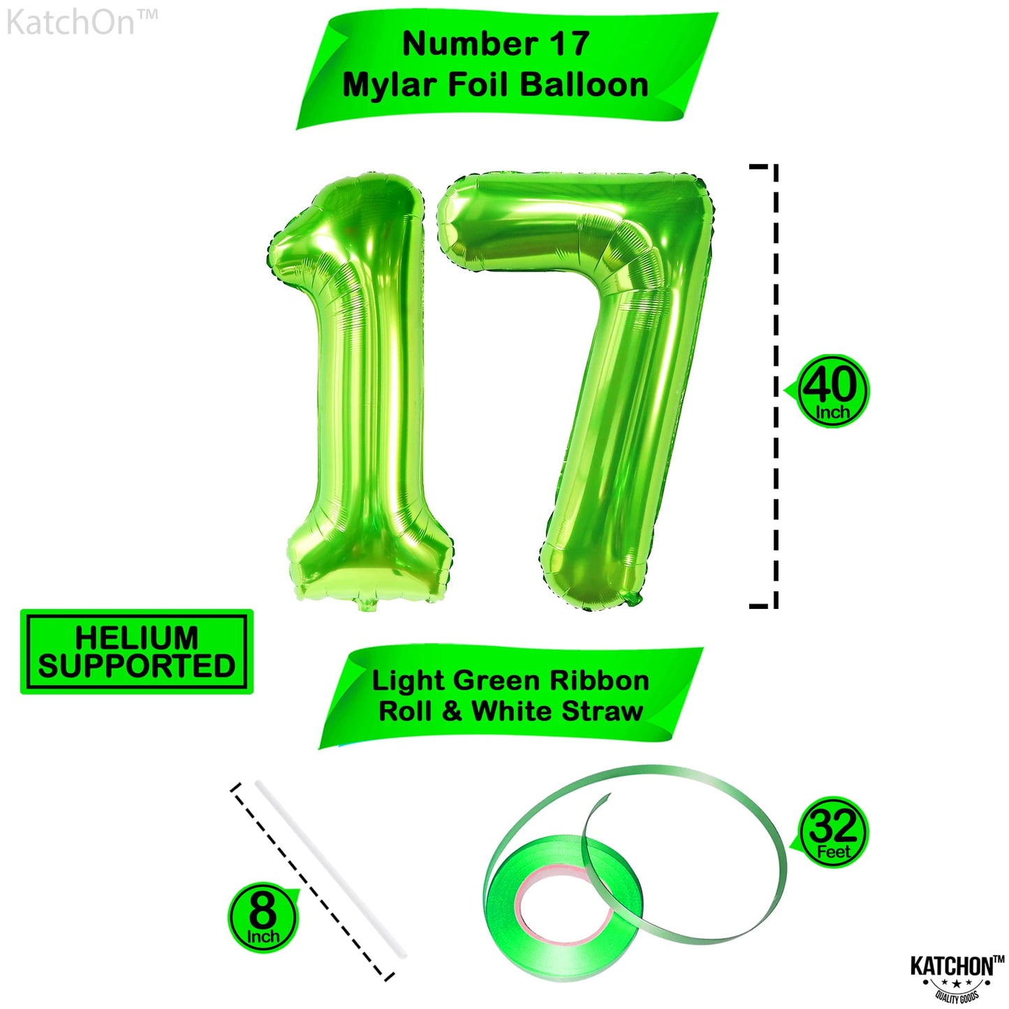 Katchon, Giant Lime Green 17 Balloon Numbers - 40 Inch | Happy 17Th Birthday Decorations, 17 Birthday Balloons | Number 17 Balloons For Happy Birthday Decorations | 17 Number Balloons