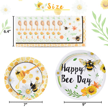 Wernnsai Bee Party Plates And Napkins - 48 Pcs Happy Bee Day Party Supplies For Kids Honey Bee Party Tableware Set Dinner Dessert Cake Plates Lunch Napkins Serves 16 Guests