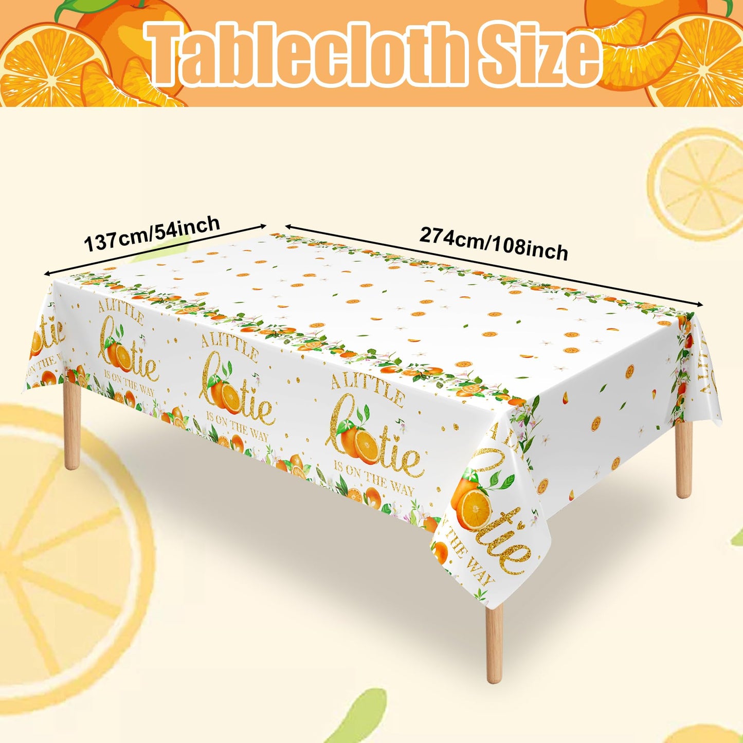 Lianxuia 3 Pcs Little Cutie Tablecloth, 54 * 108 Inch Orange Tablecloth, Fruit Plastic Tablecover For Boys And Girls Birthday Pa