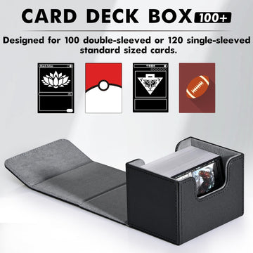 Zlca Card Deck Box For Trading Cards, Mtg Commander Deck Box Holds 120+ Single Sleeved Cards, Leather Magnetic Card Storage Box Fits For Tcg Ccg Magic Cards (Black)