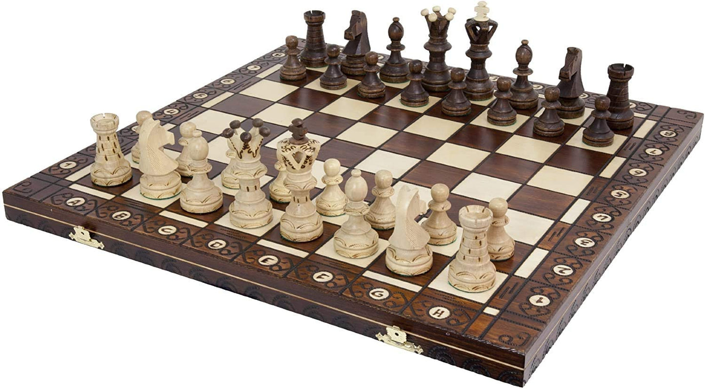 Handmade Chess Set European Ambassador With 21' Board And Hand Carved Chess Pieces