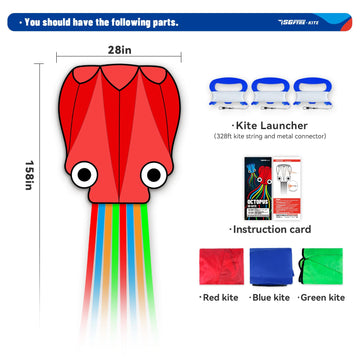 SGftre 2 Pack Octopus Kite for Kids & Adults,Extremely Easy to Fly for Beginners,Octopus Kite The for a Child(Octopus red Blue G