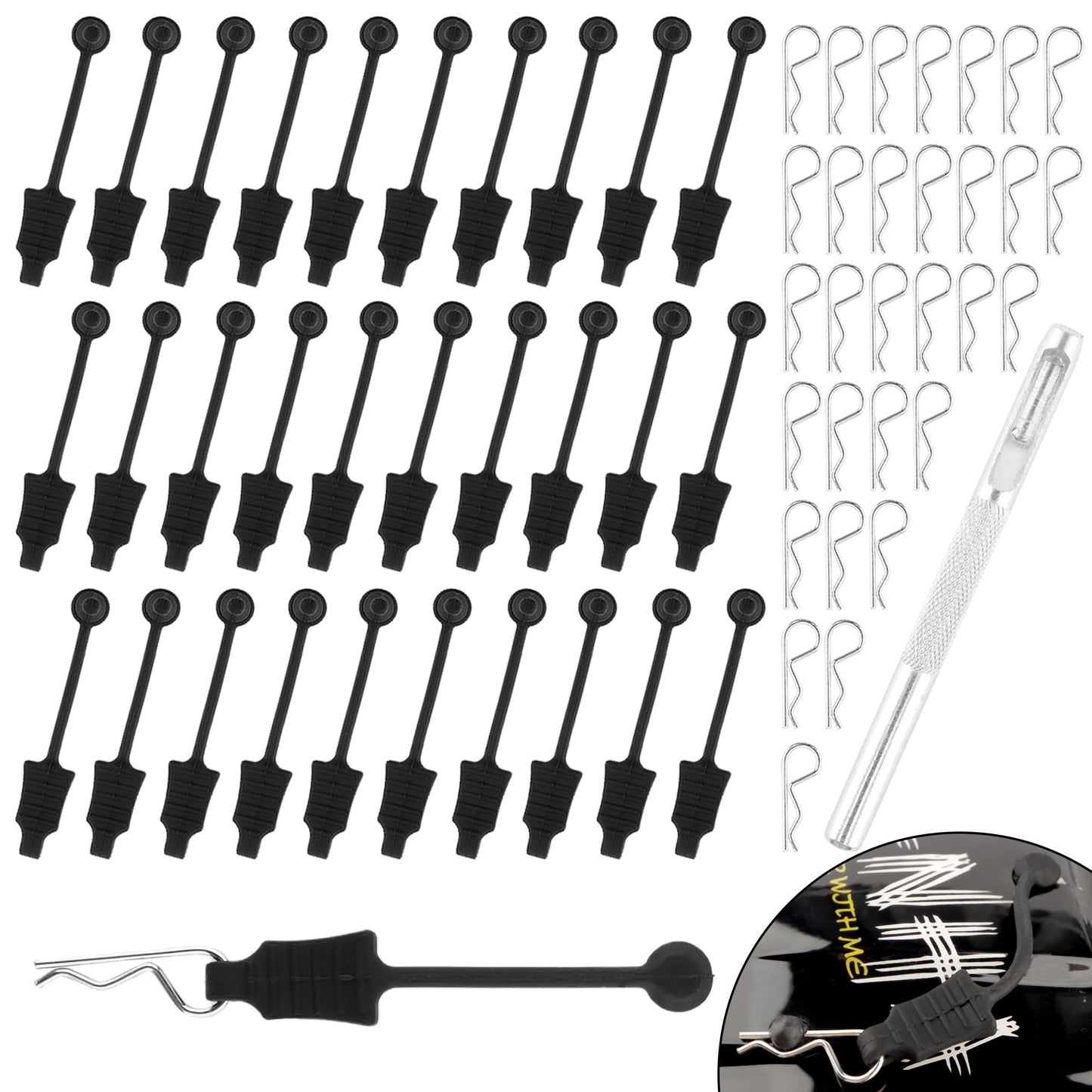 GDOOL 30 Pieces 1.0mm RC Cars Body Clips with Pull Tabs for Universal 1/14 1/16 1/18 SCX24 Remote Control Trucks & 1 PCS Hole Pu