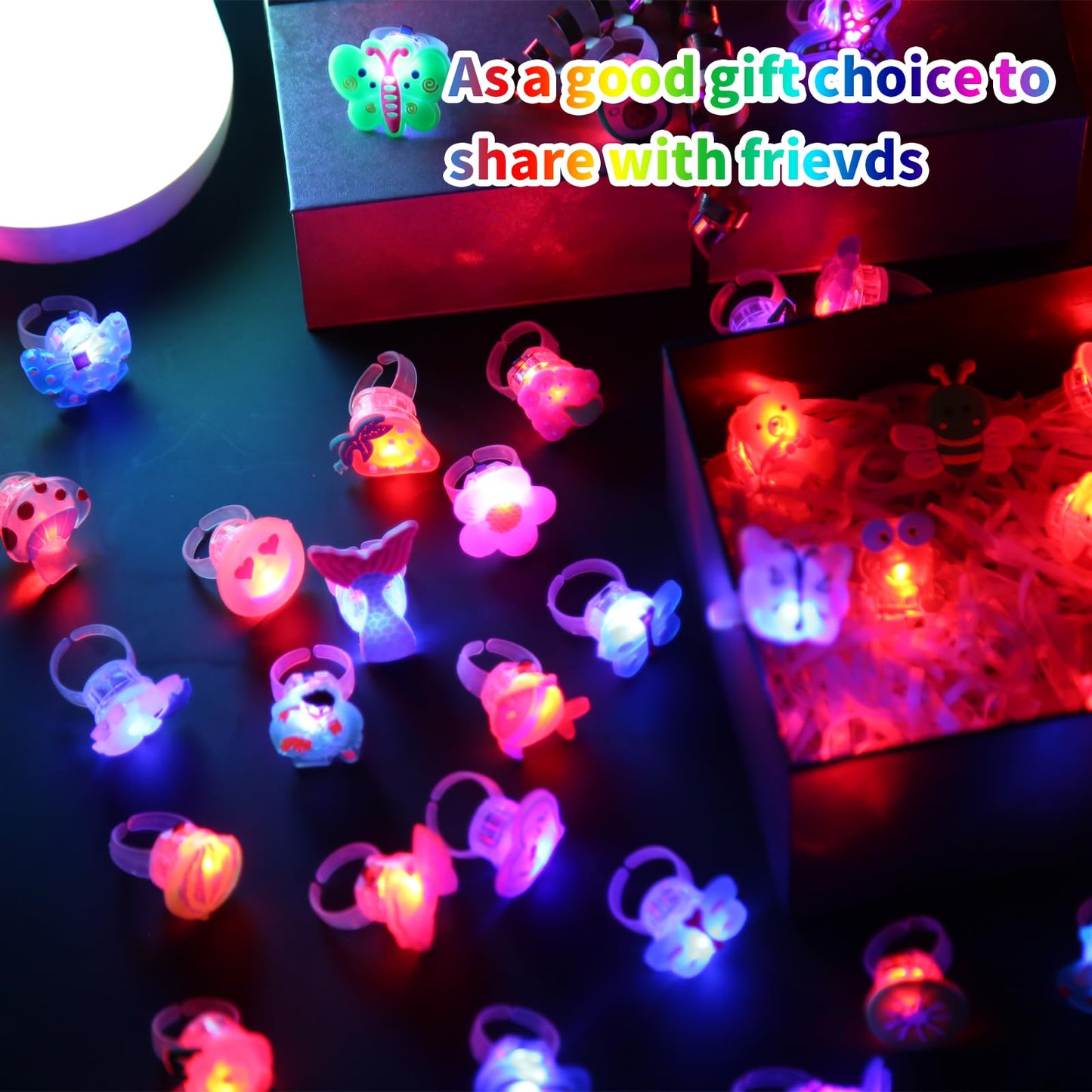 NEEW 50 Pcs LED Light Up Ring Bulk Toys, Glow in The Dark Party Supplies, Party Favors for Adults Kids Pinata Filler Goody Bag S