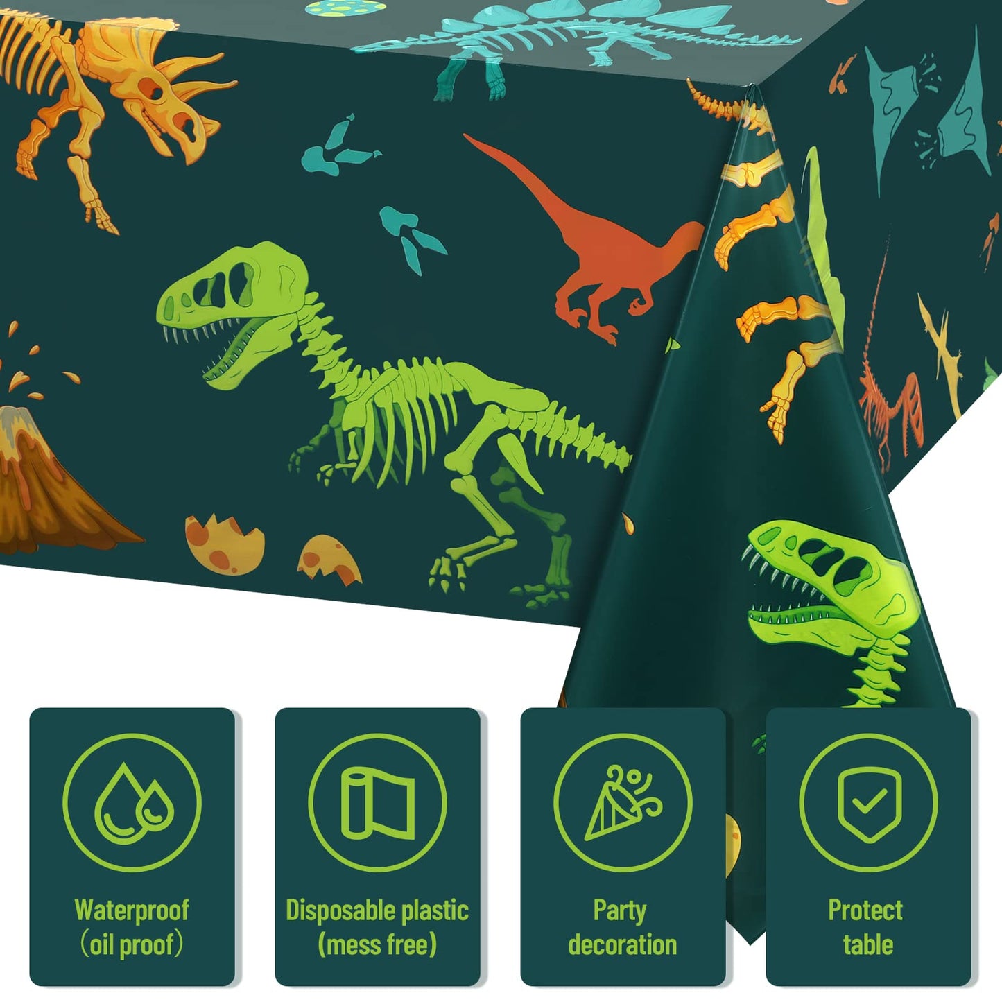 Tudomro 3 Pieces Dinosaur Plastic Party Tablecloth Dinosaur Birthday Table Cover Decorations Disposable Dinosaur Table Cover For