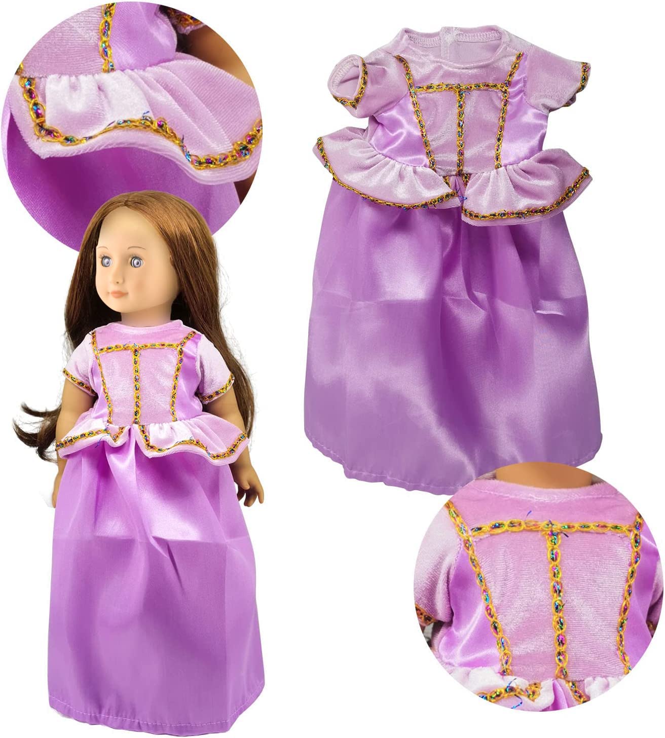 18 Inch Doll Clothes Accessories -6Pcs Different Princess Costume Fits All 18 Inch Girl Dolls