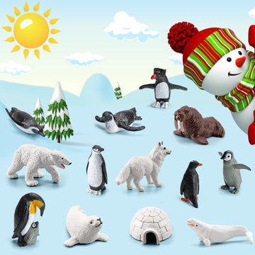 Scahow 26Pcs Arctic Animal Figures - Polar Animal Toys Figurines With Penguins Arctic Fox Wolf Polar Bear Reindeer - Miniature T