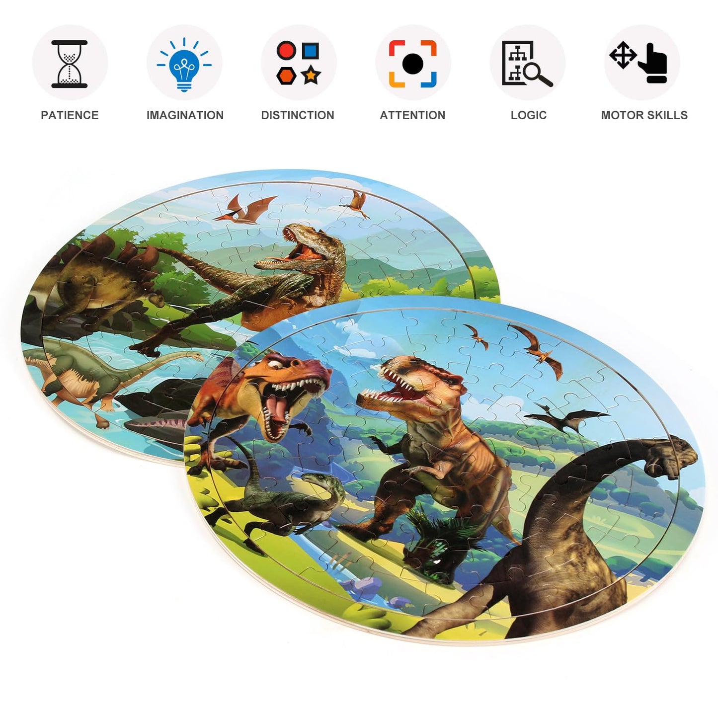Wooden Dinosaur Puzzles For Kids Ages 4-6, Set Of 2 Packs With 48-Piece Jigsaw Puzzles Preschool Educational Brain Teaser Boards Toys Gifts Children, Wood Puzzles For 3 4 5 6 7 8 Years Old Boys Girls