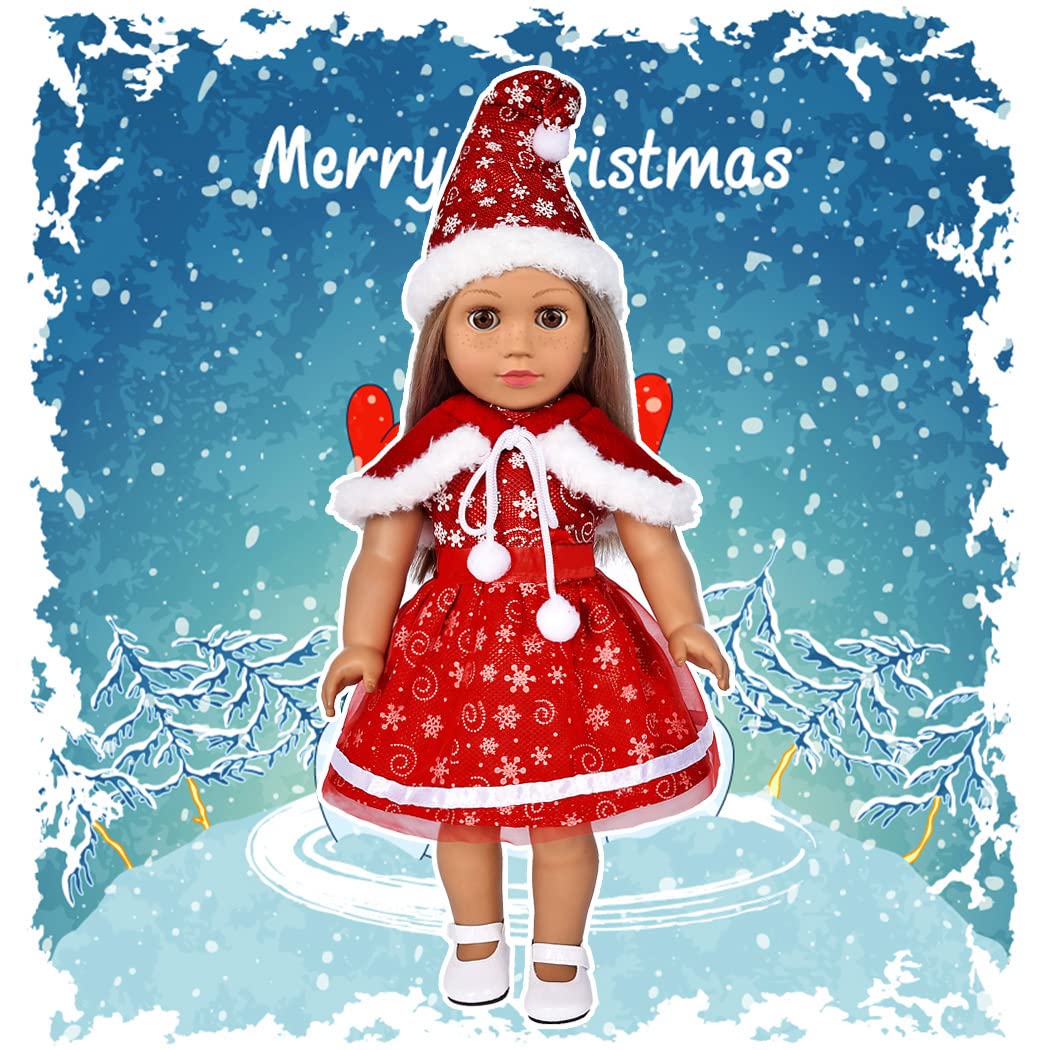 Ebuddy Doll Clothes And Accessories 5Pc Christmas Clothes Dress With 1 Pair Shoes For 18 Inch Girl Doll,Most 18 Inch Dolls