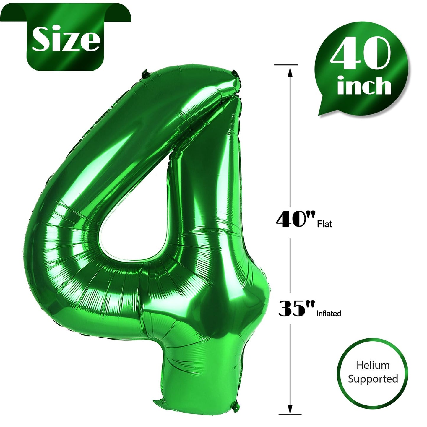 Green 4 Balloon, Number Balloons 40 Inch, 4Th Green Party Decorations, Four Large Numbers For Party Decor, Number 4 Balloon, St.