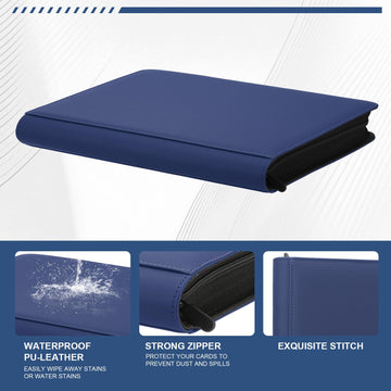 Toploader Binder Trading Card Binder Storage Hold up 288 Cards 9-Pocket Top Loader Binder with Sleeves for 3x4 Rigid Toploaders Hard Cases (9Navy Blue)