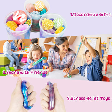 Eunvabir 24 Pack Galaxy Slime Party Favors Kit For Kids, Diy Non-Sticky Slimes Stress Relief Toys For Girls Boys, Christmas Valentine Birthday Classroom Prizes/Games/Gifts