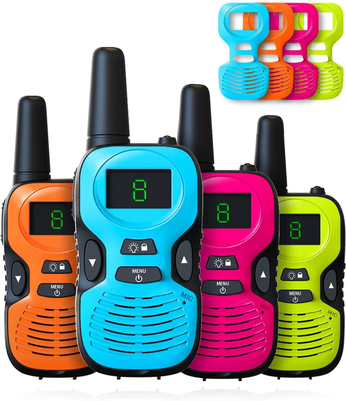 Walkie Talkies For Kids Long Range - 4 Pack Kid Walkie Talkies With Replaceable Shell Backlit Lcd Flashlight 3 Miles Range - Gifts And Toys For 5-7 Year Old Boys And Girls