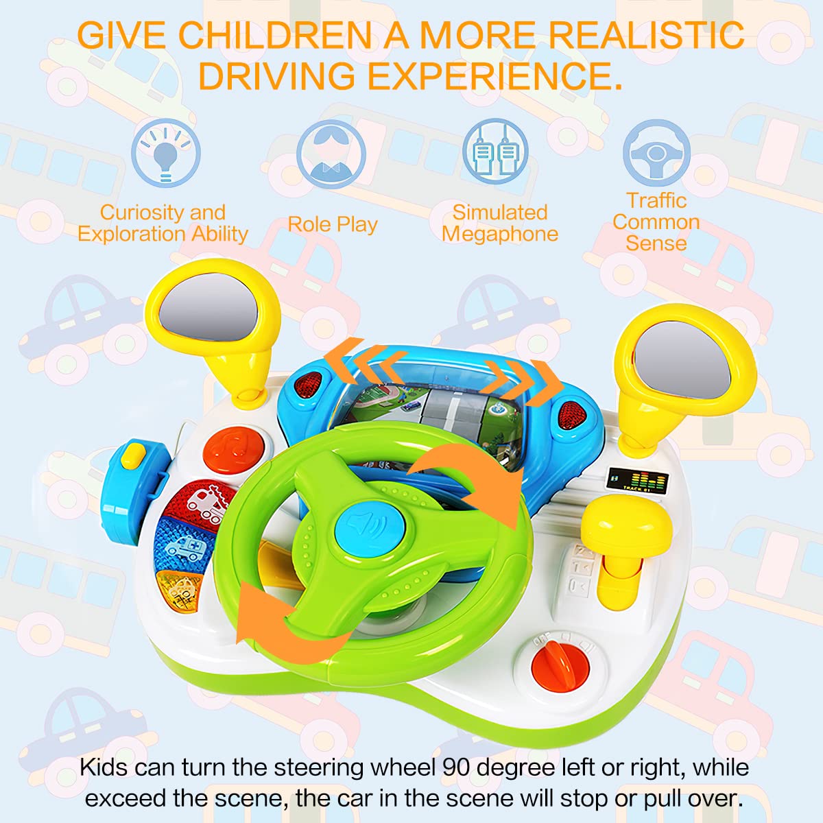 Fisca Toddler Steering Wheel Toy Baby Interactive Learning Toy For Toddler 1-3 Year Old, My First Driving Educational Baby Musical Toy With Light And Sound For Preschool Kids