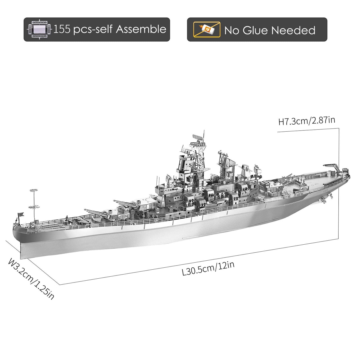 Piececool 3D Puzzles For Adults, Uss Missouri Battleship Metal Model Kits, Diy 3D Metal Puzzle For Teenagers Students Stress Relief, Aircraft Carrier Toy Gift For Boys Men, 155 Pcs