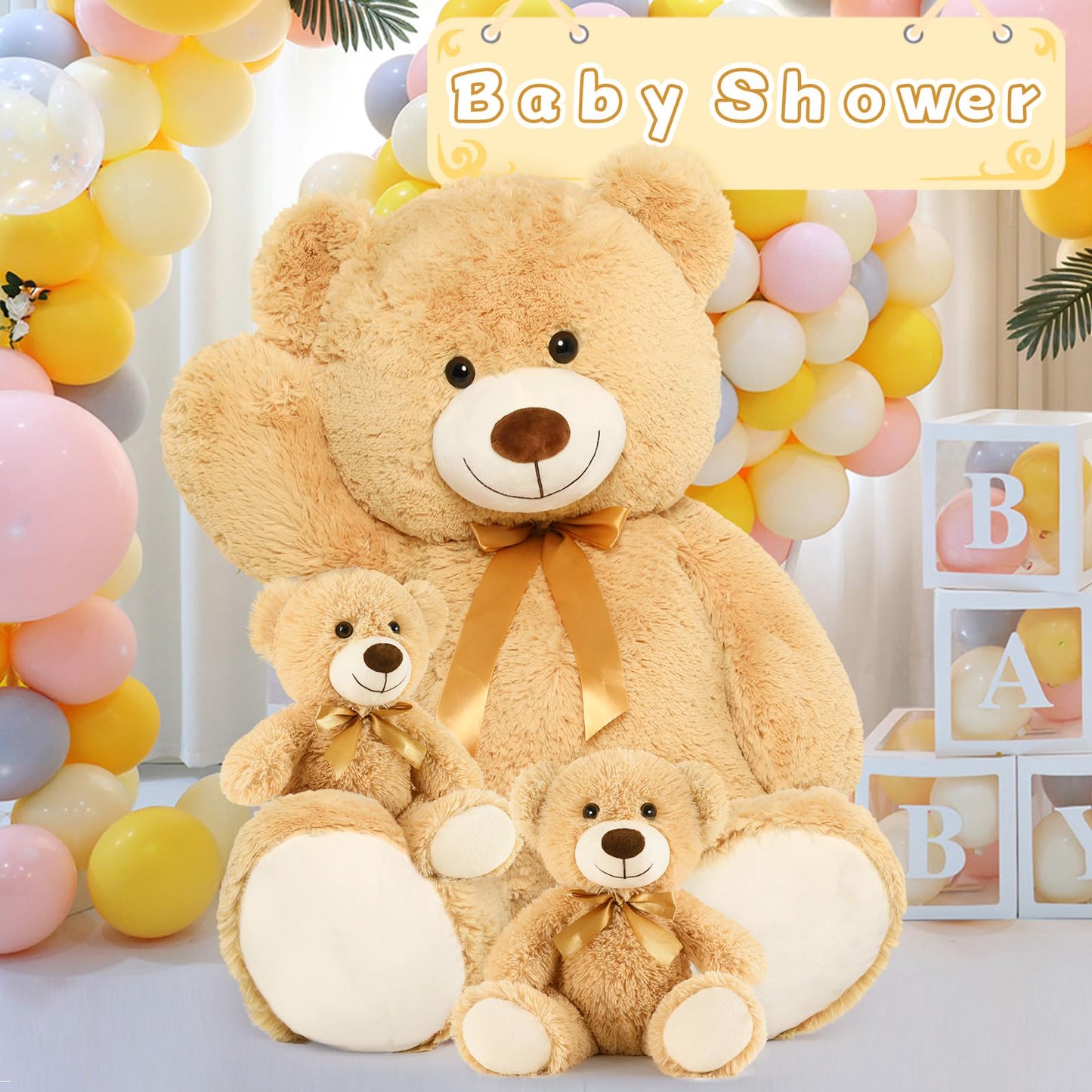 Morismos 39' Giant Teddy Bears With Babies, Large Mom And 2 Baby Bears For Baby Shower, Big Bear Stuffed Plush For Christmas, Valentine'S Day