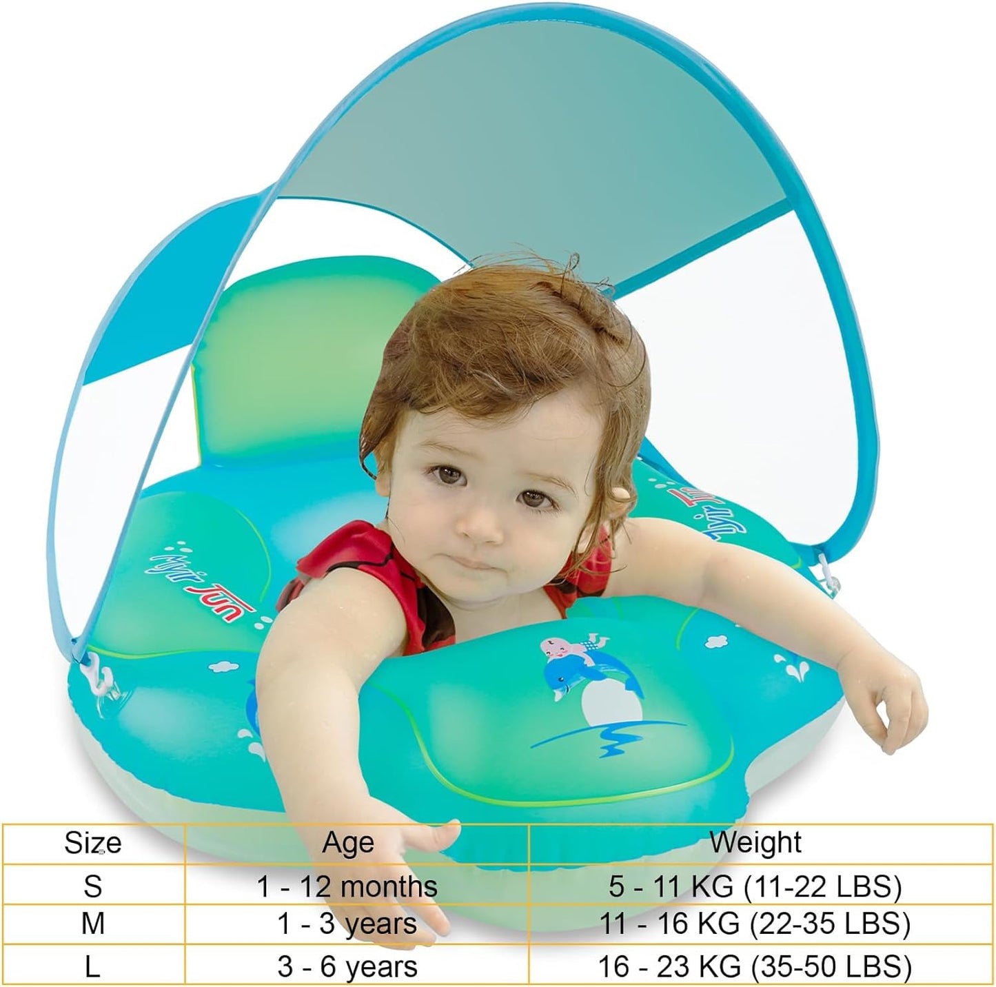 Myir Jun Baby Pool Float With Canopy, Inflatable Baby Pool Float Toddler Float Children Baby Float For Pool Baby Swim Trainer Toddler Swim Float (Blue, S,Float With Canopy)
