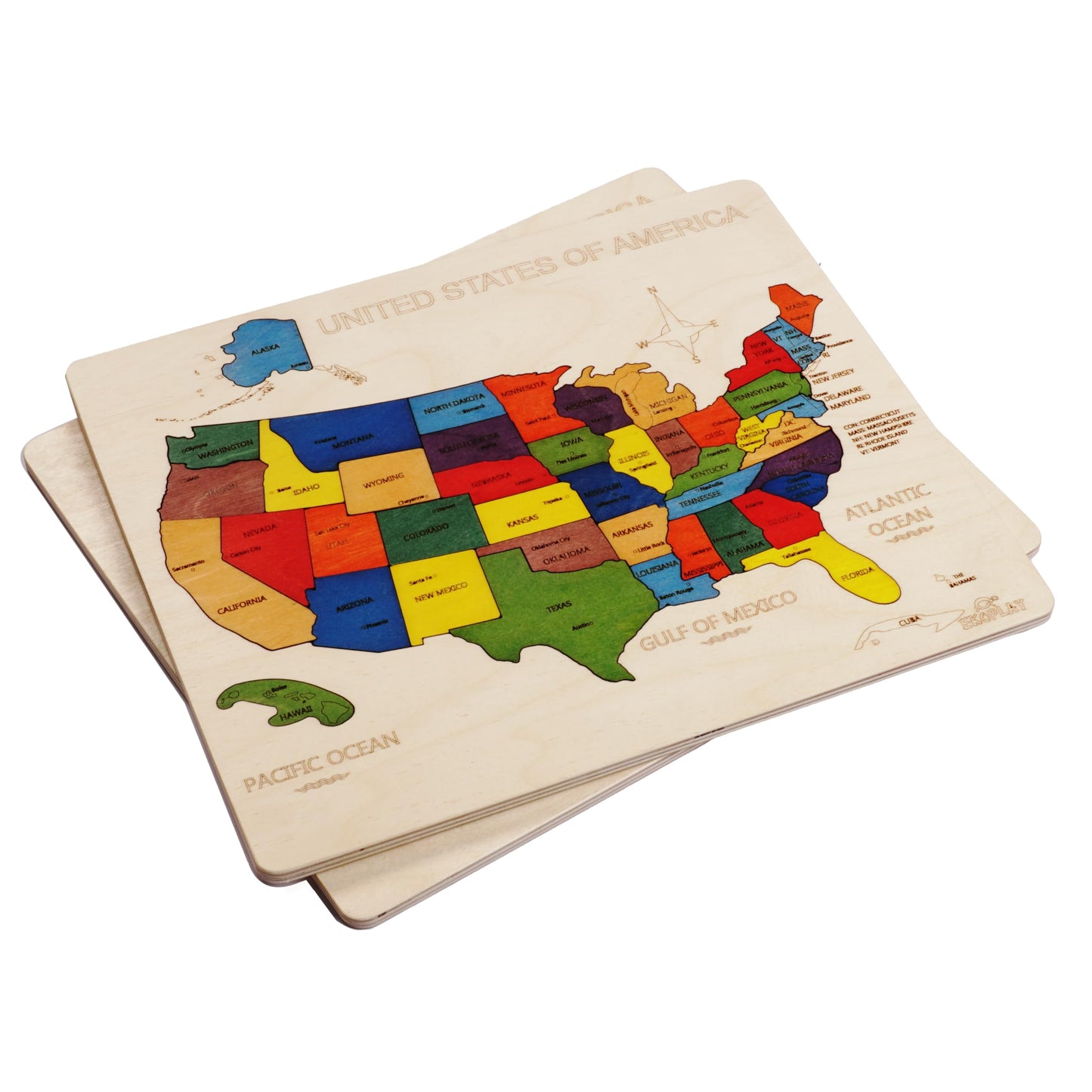 Usa Map Wooden Jigsaw Puzzle For Kids | 44 Puzzle Pieces | Learning & Educational Toy Gift For Boys & Girls Ages 3 Years And Above